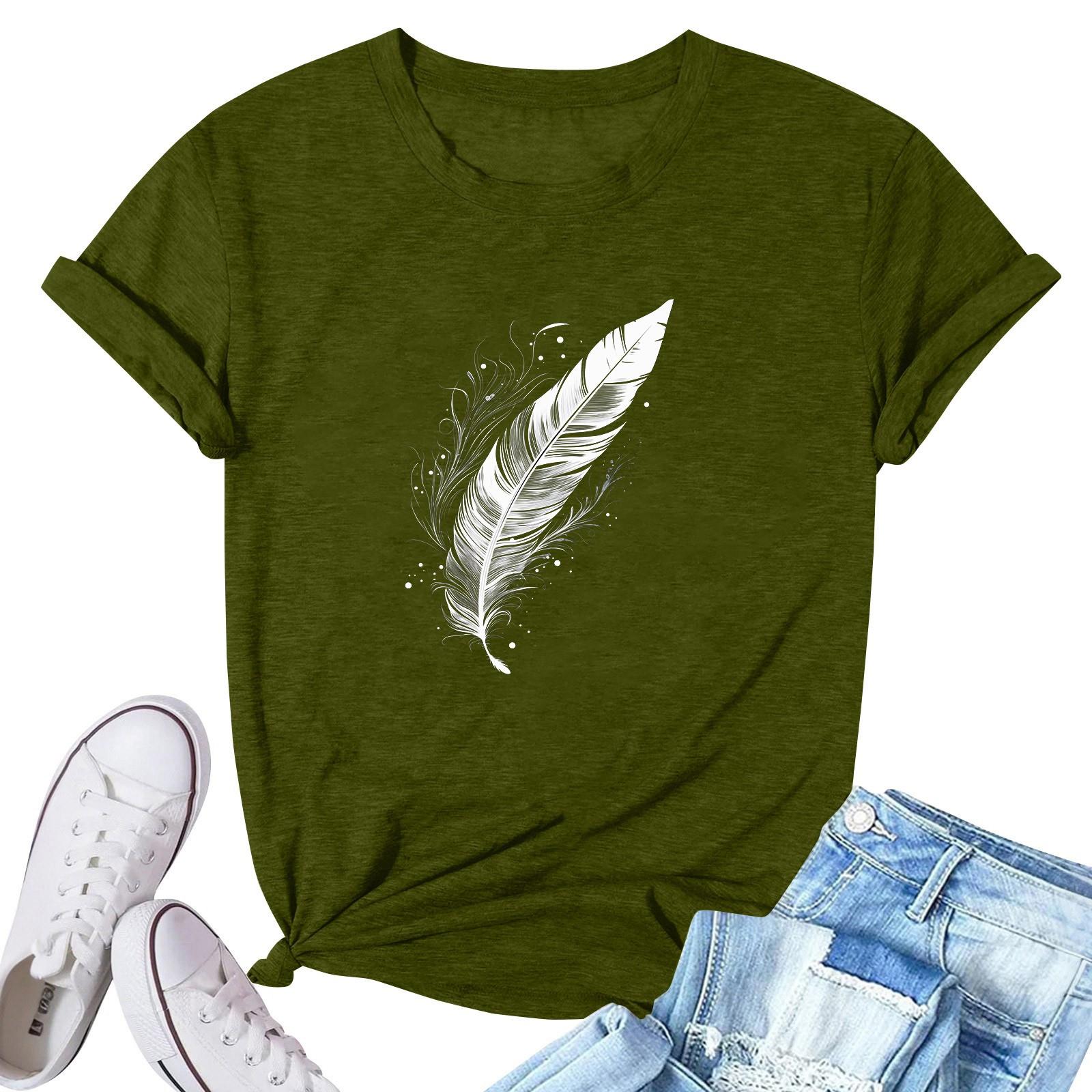 

Женская модная повседневная плиссированная футболка с коротким рукавом с принтом L армия зеленый