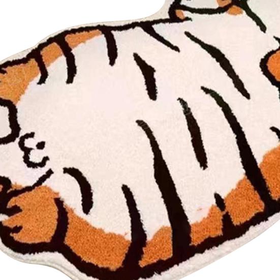 Tapete adorável com estampa de tigre, capacho de pelúcia macio e fofo para uso diário