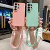 Silicone Candy Color Phone Case for Samsung Galaxy S26 S25 Ultra S24 FE S23 S22 S21 Plus A56 A36 A26 A17 A07 Wrist Strap Cover