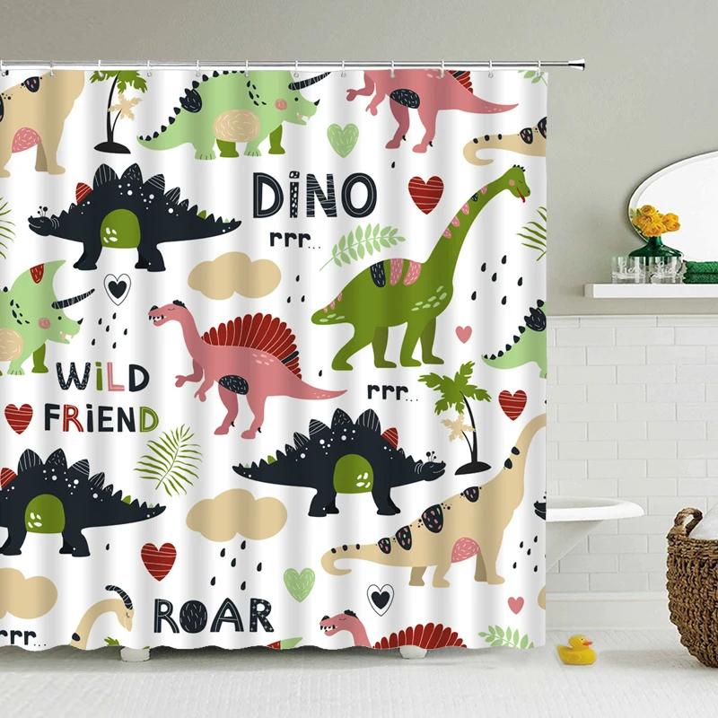 Funny Dinosaur Shower Curtain for Kids Boys,Cartoon Cool Dino Aesthetics Shower Curtain for Bathroom Polyester Fabric with Hooks