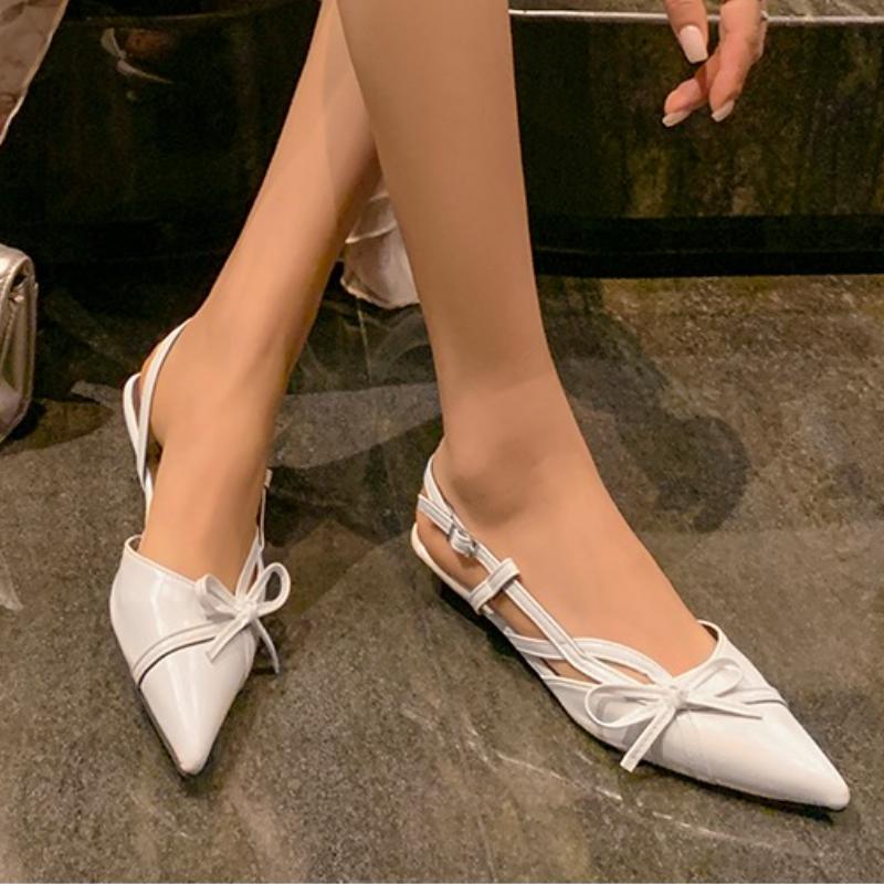 Fashion Bow-knot Temperament Style Baotou Sandals Women's Summer Wear J Pointed Toe Shallow Mouth Versatile One-belt High Heels