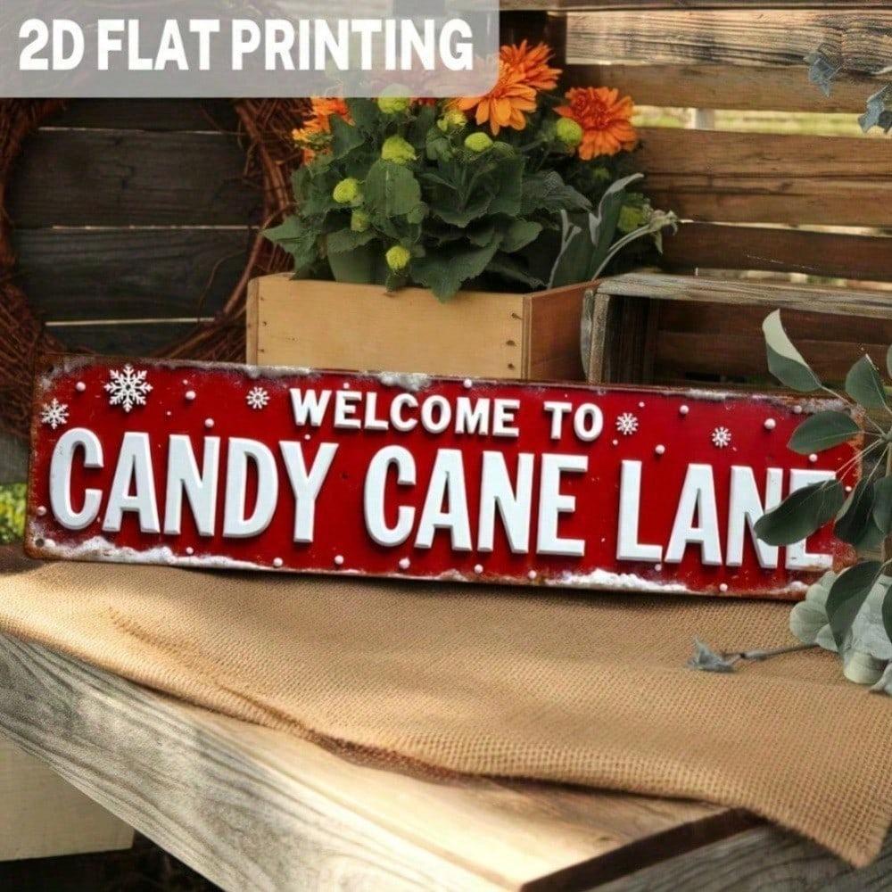Vintage Metal Sign Candy Cane Lane Retro Christmas Wall Decor