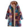 Womens Winter Button Patchwork Fleece Hooded Jacket Coat Long Sleeve Warm Liner Pocket Coat