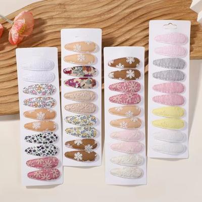 10 Stück/Los Ins 2,2 Zoll Blumenmuster Baumwolle Legierung Haarschleife Druckknöpfe Set Stoff Karomuster Bobby Haarklammern Haarnadeln Mädchen Kinder Kopfschmuck