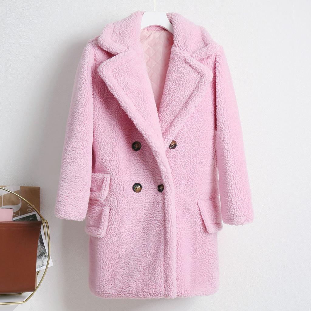 Fashion Women Solid Medium Turn-Down Collar Warm Plush Coat