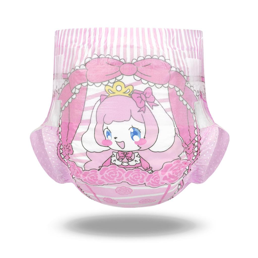 LittleForBig Adult Nonwoven Cute Disappearing Flower High Velcro 2 Large Diapers, 2-Pack, "Pinky Miki" Design, Print, Thick, Absorbency, Closure,