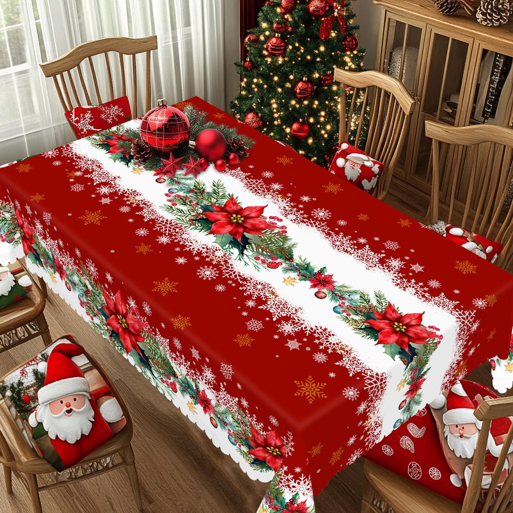 Kerst Vintage Boerderij Tafelkleed met Kerstman, rendieren & Kerstboom prints. Rechthoekige & ronde maten voor Kerst/Nieuwjaarsfeesten, keuken, binnen & 140x180cm