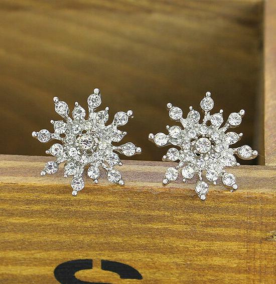 Korean Snowflake Rhinestone Earrings - Dazzling Diamond Temperament Design
