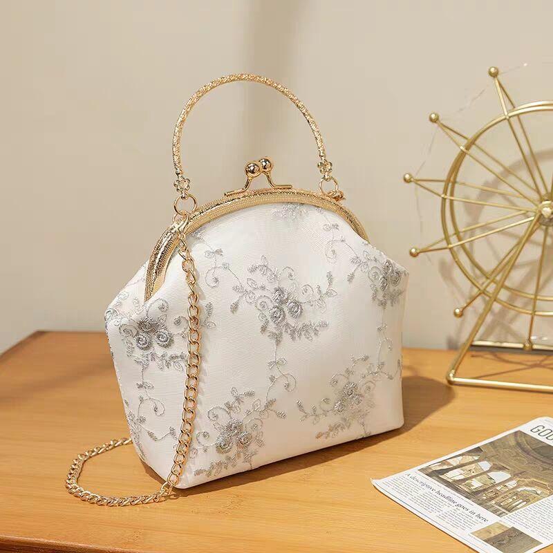 Vintage Stickerei Spitze Blume Muschel Tasche Elegante Fransen Hochzeits Clutch für Damen Kette Umhängetasche
