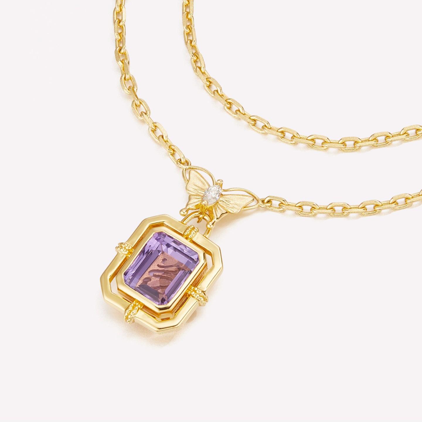 

Love Butterfly Diamond Purple Zircon Pendant Simple Light Luxury Atmospheric Copper Necklace Women