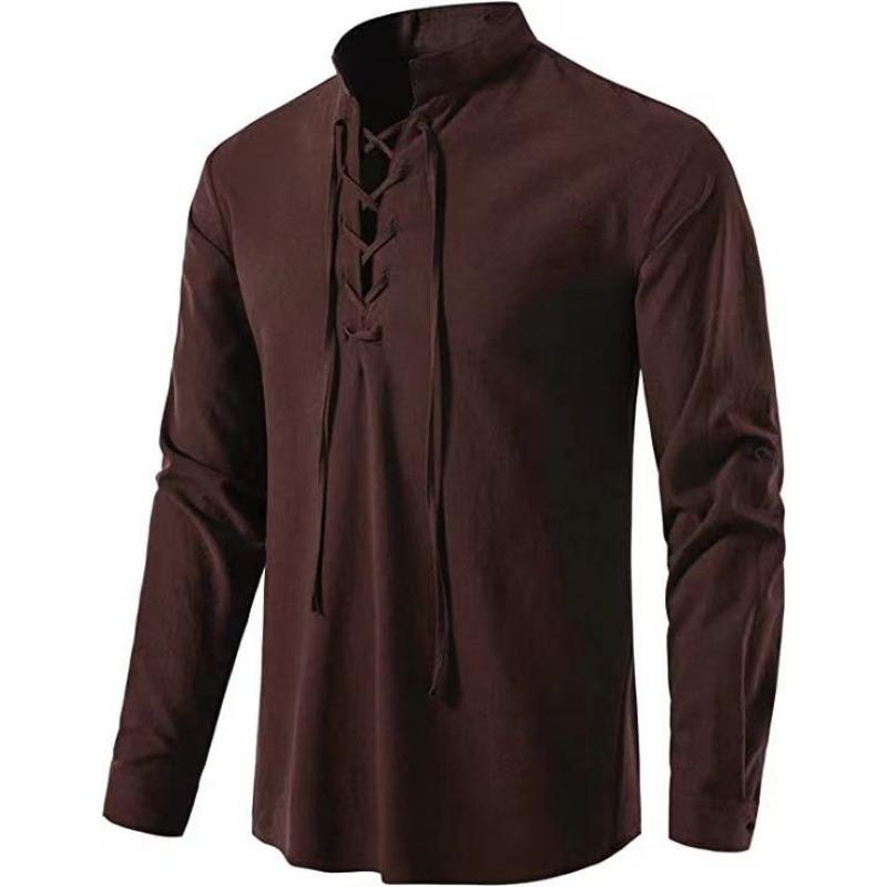 2026 Nuova Maglia Henley da Uomo Casual Pullover Moda Collo Rialzato Manica Lunga Tinta Unita