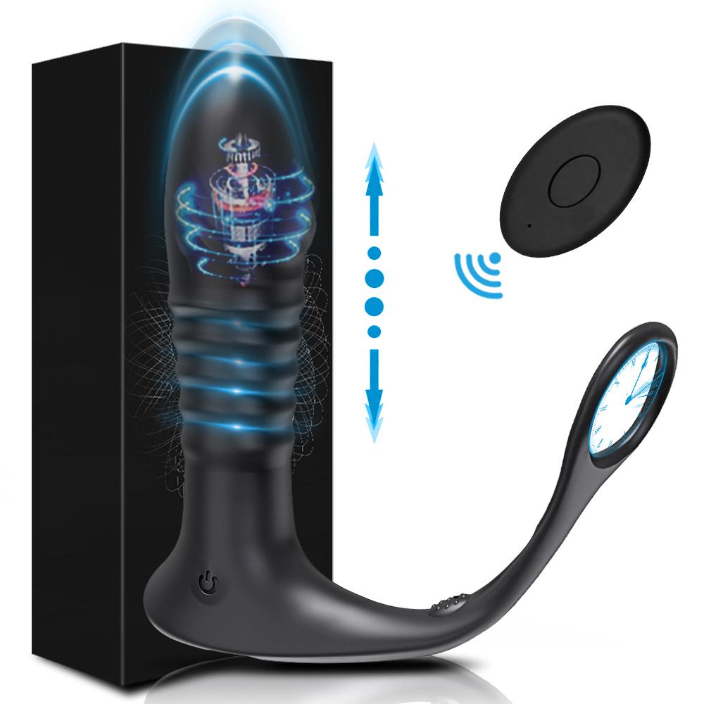 Thrusting Vibrating Anal Vibrator for Men Prostate Massager Cock Ring Anal Butt Plug G Spot Massager Male Sex Toys for Couples