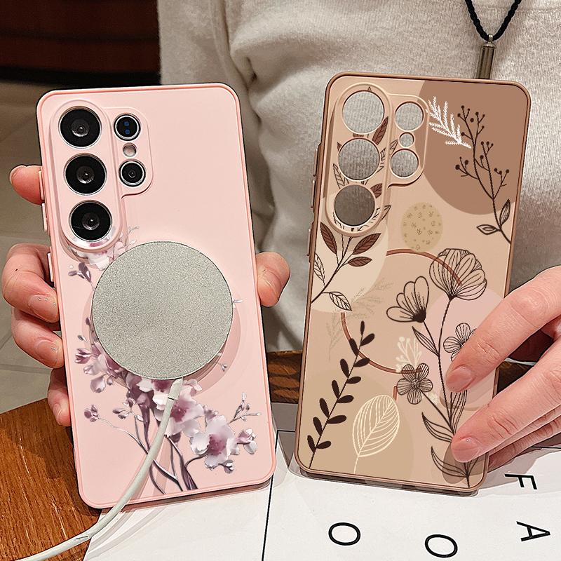 Cartoon Daisies Flower Pattern Case For Samsung S26 Edge S25 FE S24 Plus S23 S22 Ultra A15 A16 A17 A35 A36 A37 A54 A55 A56 A57 5G Magnetic Matte Cover