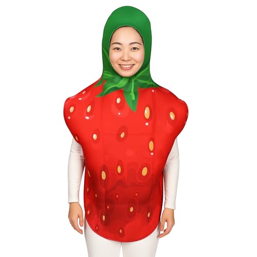 [kitamurasyokai] Strawberry Cosplay Costume, Fruit Costume, Halloween Costume, Fun Item, Cute Item for Parties and Events, Unisex, One Size Fits All A