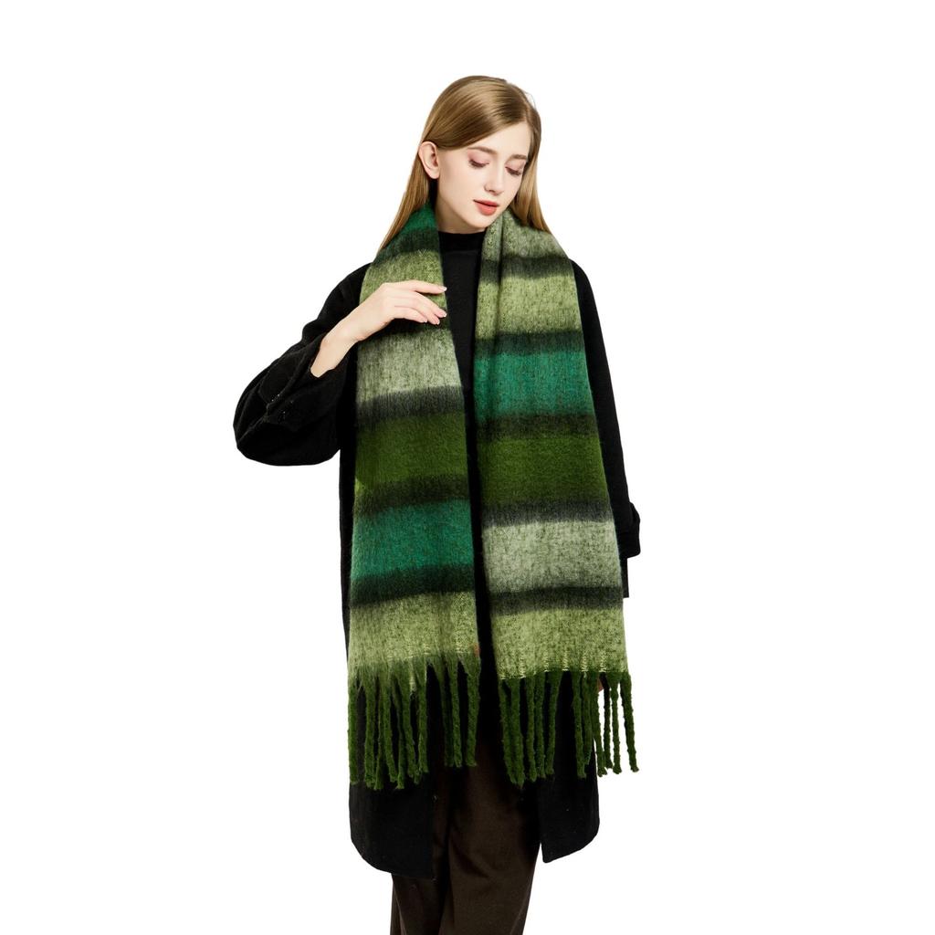Color Matching Striped Fringed Scarf Women's Autumn and Winter High-end Mohair Color Warm Versatile Scarf Shawl