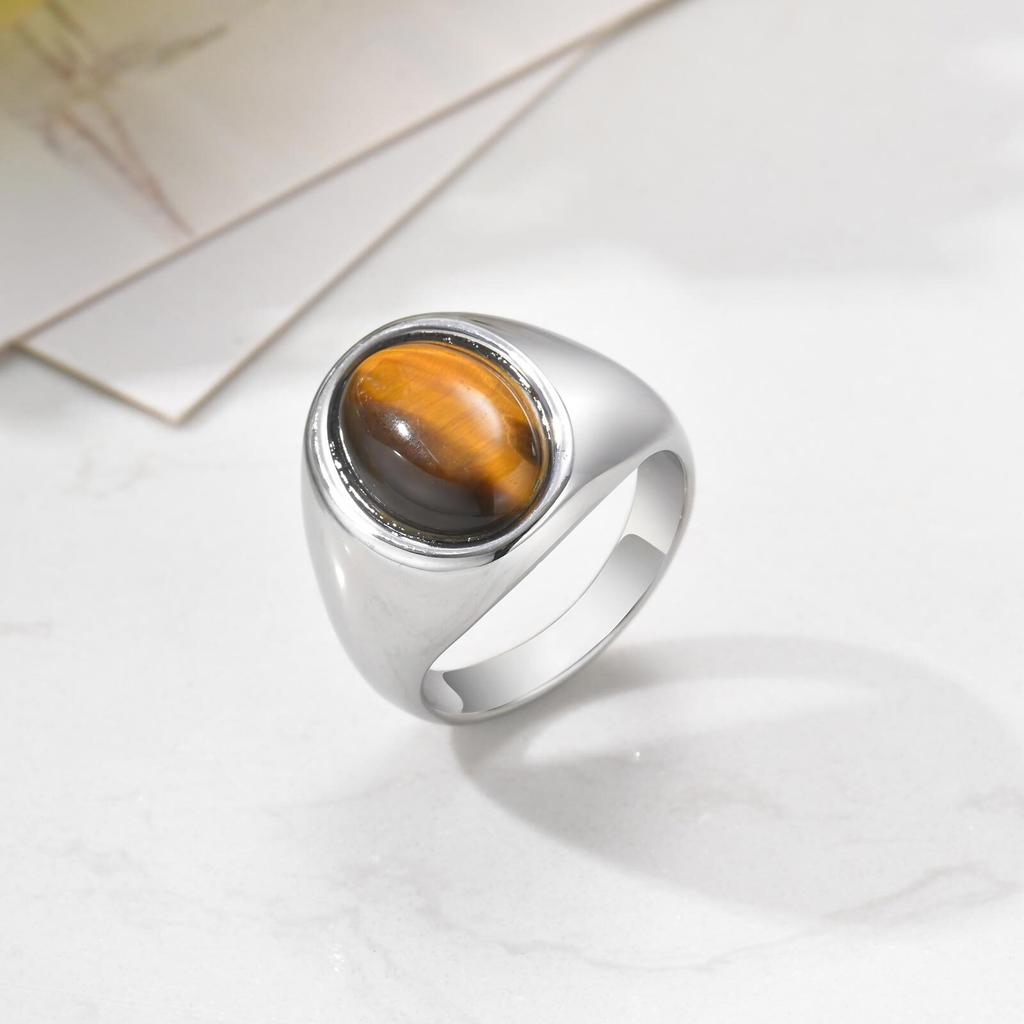 Natural Stone Ring for Men Boys,Waterproof Oval Thumb Ring Tail Ring,Stylish Trendy Jewelry Gifts