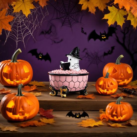 Ghost Bubble Bath Light Halloween Ghost Reading Book Night Light Handmade LED Table Lamp for Bedroom Study Room Bathroom Decor