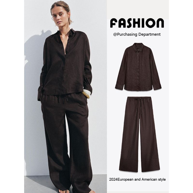 Za2025 Spring New Women clothes Long sleeve Lapel Shirts 4786090 250 Casual Pants 4786091 250