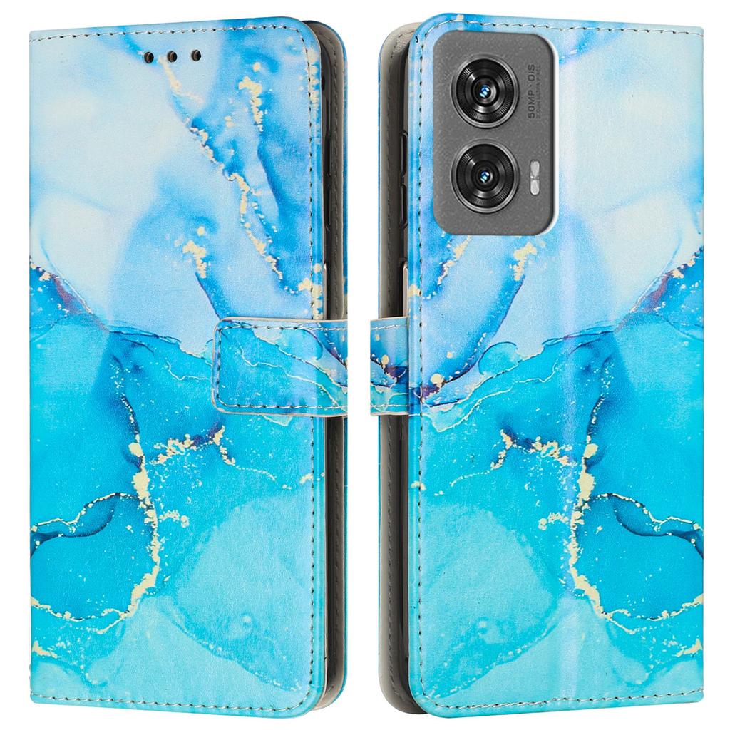 For Motorola Edge 50 Fusion 5G Stand Case Marble Pattern PU Leather Wallet Phone Cover with Wrist Strap