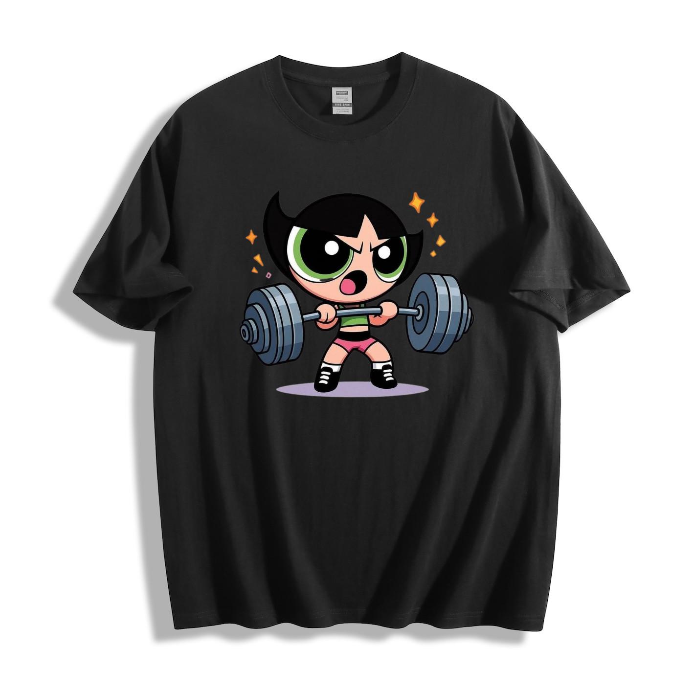 Powerpuff Girls Buttercup Weightlifting T-Shirt Mens Womens Tees Top XL