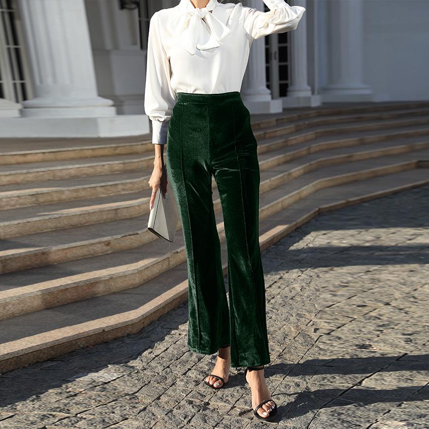 European & American Patchwork Gold Velvet High-Waisted Flare Pants for Women - 2023 Spring/Fall Collection