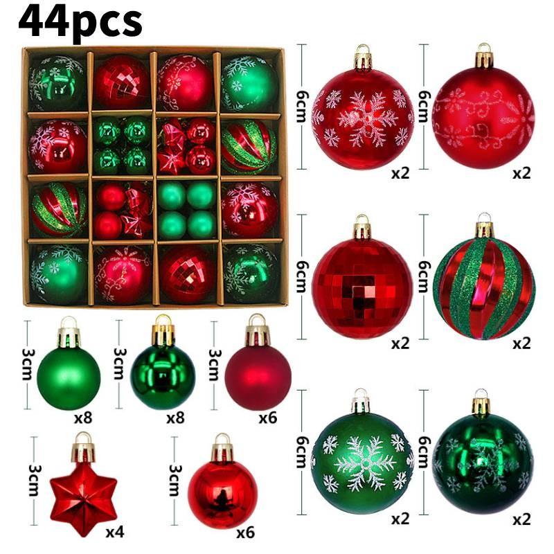 

44pcs Christmas Large Baubles Xmas Tree Balls Decor Party Wedding Gifts Ornament Red Green