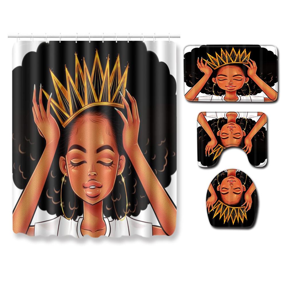 Printed Woman'S Head Pattern Bathroom Floor Mat Shower Curtain Carpet Combination E-Commerce
