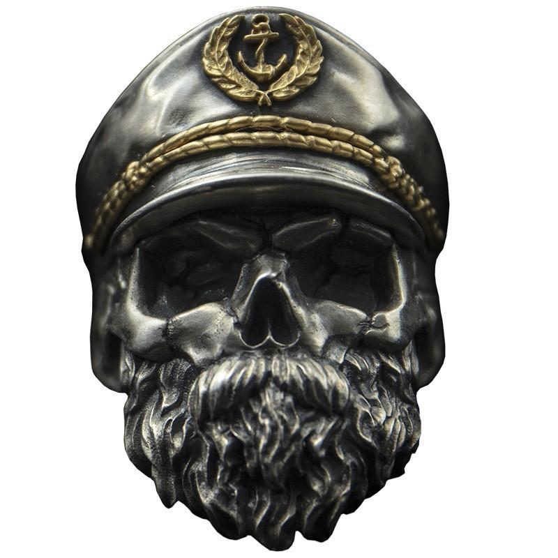 Untote Legion Ring Offizier Anker Alter Kapitän Bart Bart Skelett Männlich Offener Hut Ring