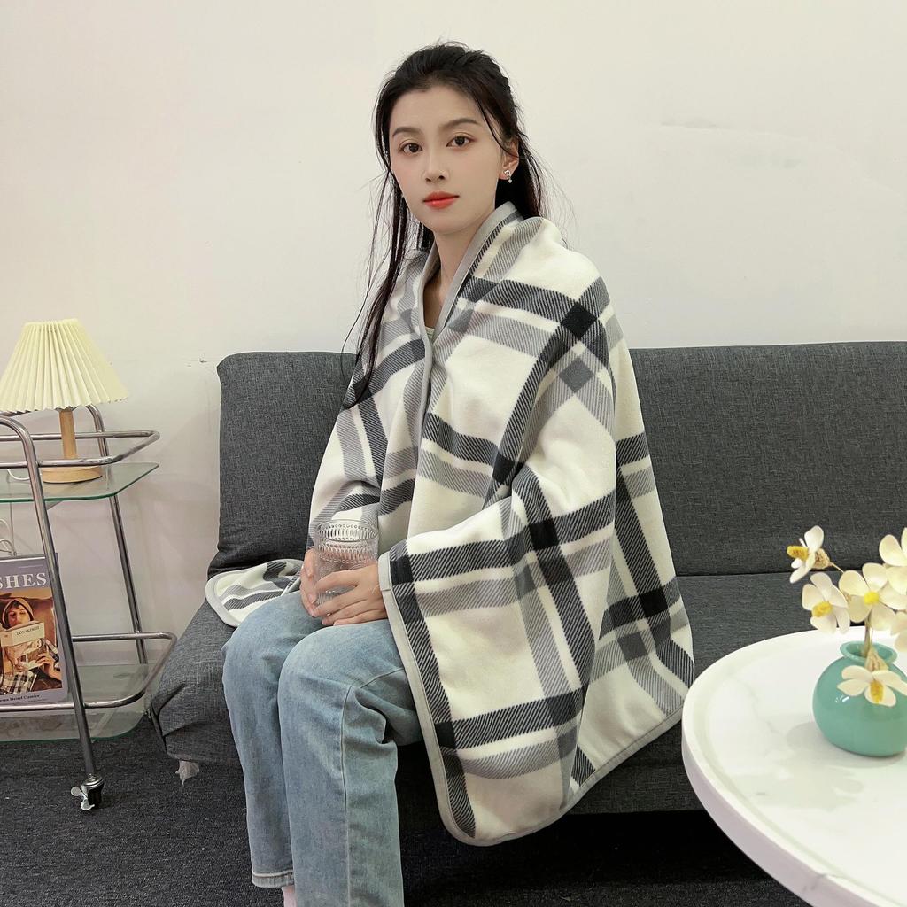 New Fall/Winter Blue Check Shoulder Wrap: Multifunctional, Extra Thick, Warm Shawl, Blanket, and Nap Cape.
