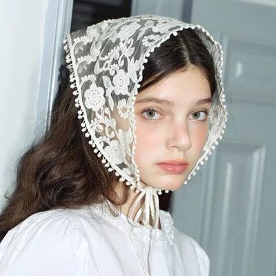 Weißer gewebter Haarschal mit Blumenspitze, Wickelschal für Damen, Retro-Dreieck, Kopftuch, Mütze, Reisefoto, Stirnband, Haar-Accessoires