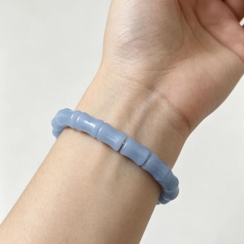 Imitation Jade Bamboo Shape Beaded Bracelets For Women Healing Jewelry With Elastic Cord