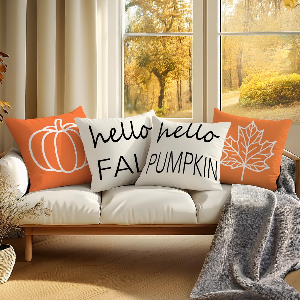 Herbstkürbis Ahornblatt Kissenbezug Bedrucktes Polyester 45X45cm Zierkissenbezug Dekokissen für Sofa Kissenbezug Heimdekoration