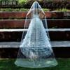 All Over Scattered Pearl Sheer Tulle Bridal Veil, Single Layer Plain Ivory Wedding Veil For Lace Satin Gown Pre-Wedding Elopement Portrait Shoot