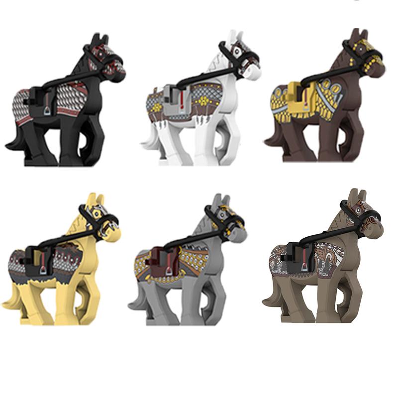 MOC Military Building Blocks Module Soldier Figures Equipments Mount Medieval Ancient War-Horse Rope Animals Saddle Accessories
