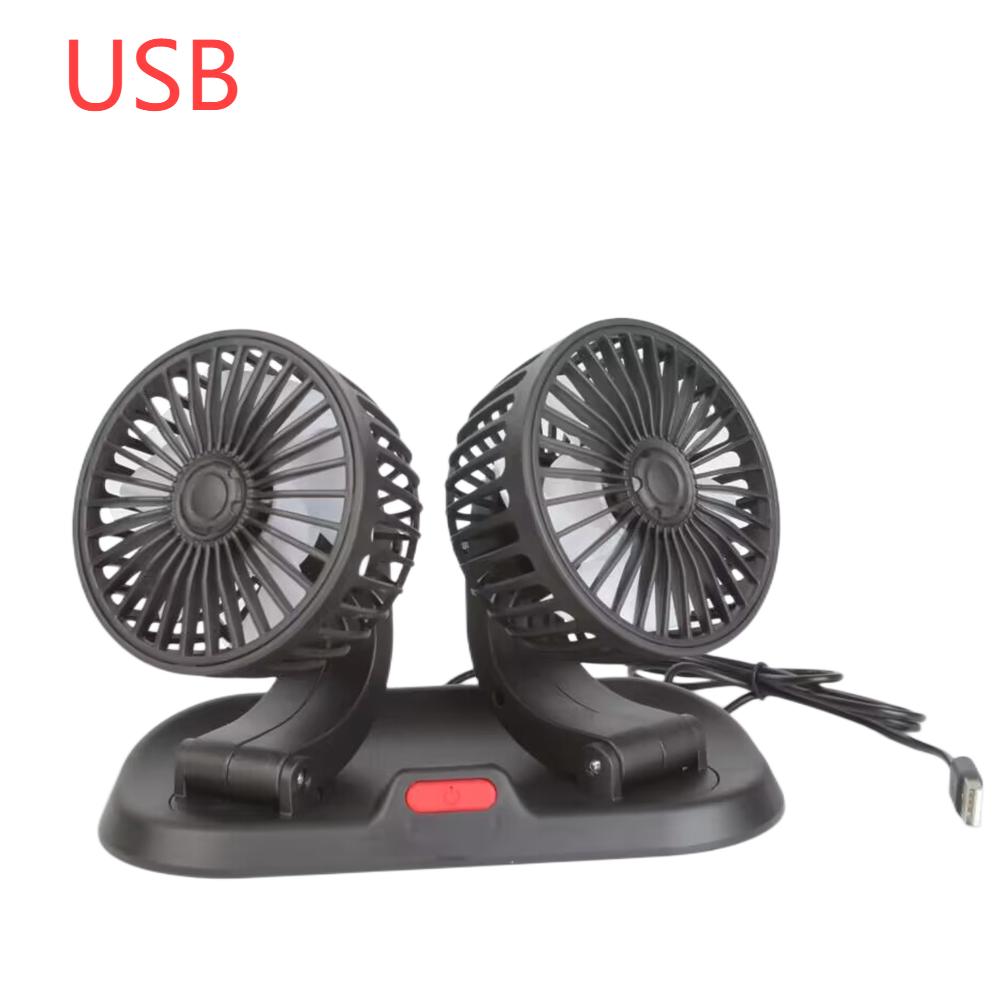 5/12/24V Portable Dual Head Car Fan 360° Rotation 2 Speed Electric Fan USB Air Circulation Fans For Dashboard Car Fan
