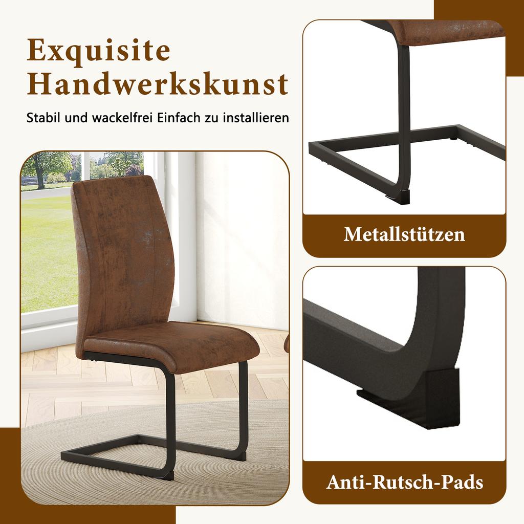 Set of 2 Brown Dining Chairs Made of Tech Fabric, Ergonomic Design, Comfortable and Aesthetic at the Same Time. Black Metal Legs.