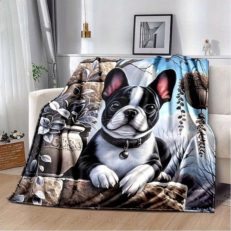 

Personalized French Bulldog Blanket Name Pet Art Soft Fleece Throw Dog Lover Gift Home Decor Animal Theme 75x100cm