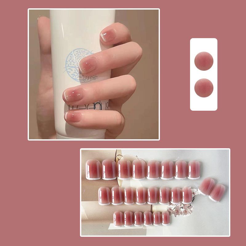 2025 Newest 24Pcs/Set Nail Art French Fake Nails Set With Glue Abs Plastic - Simple Short Nail Stickers