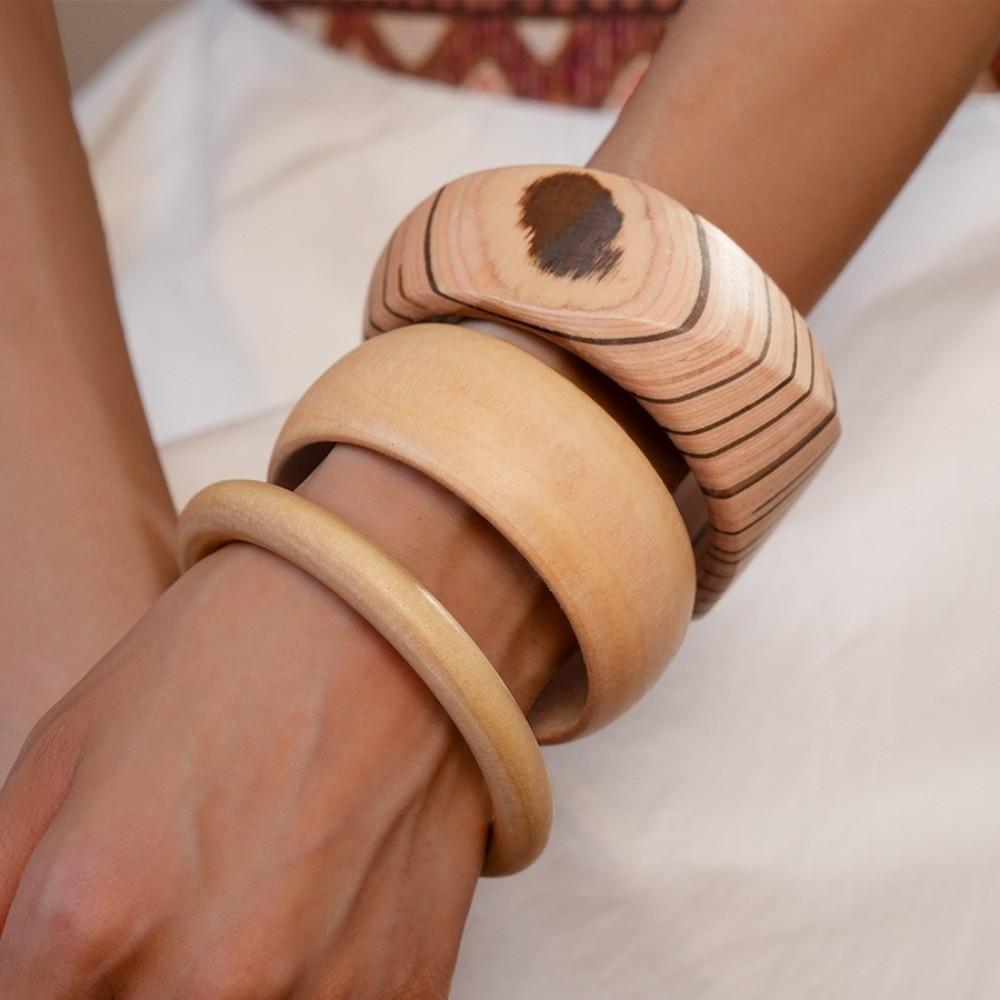 Round Wooden Bracelet Wide Geometric Bangles New Wooden Bangles Gifts