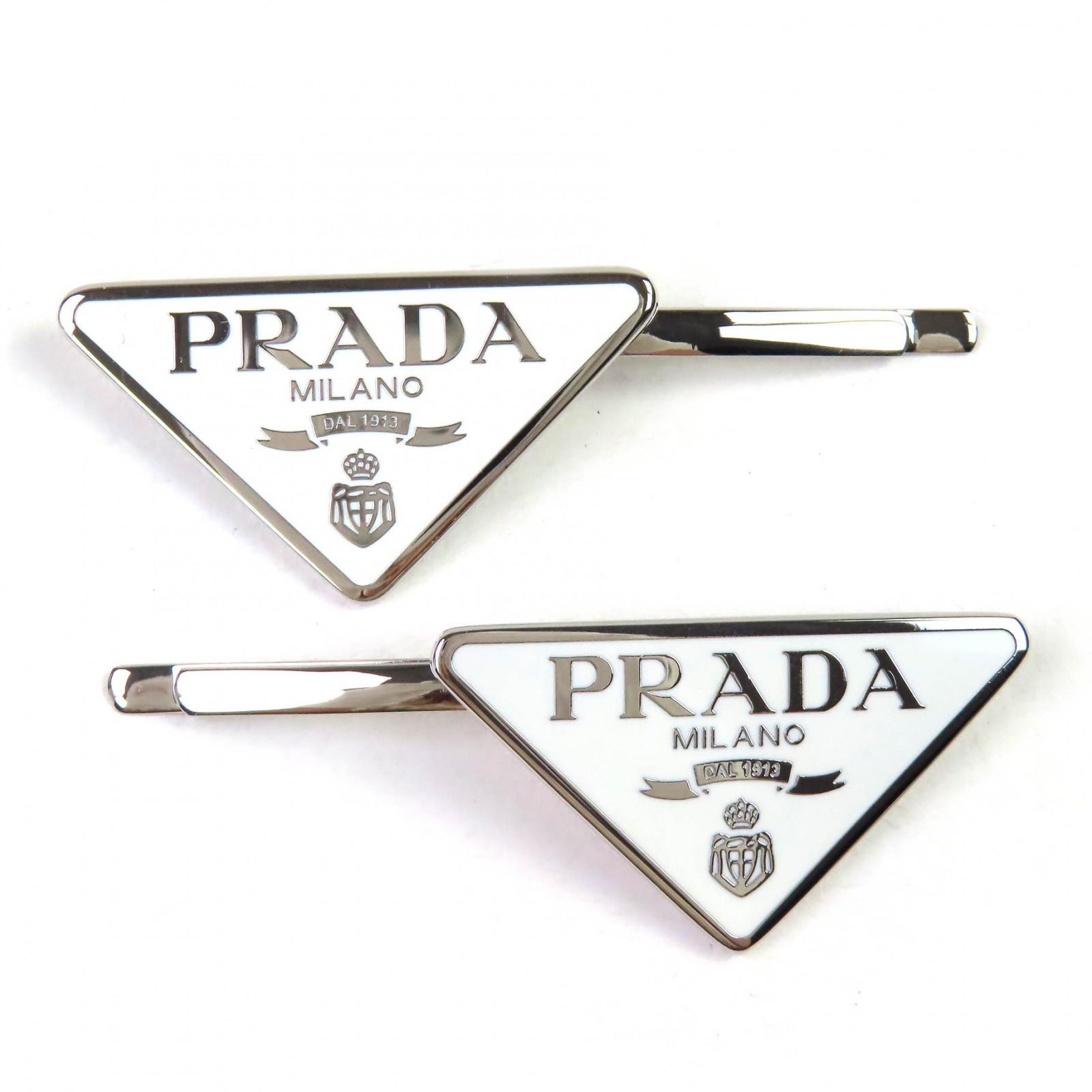 

PRADA hair accessory Triangle logo metal hairpin White Silver brass Women 1IF051 Used
