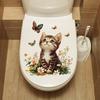 Toilet Sticker Waterproof PVC Cartoon Flower Cat Decorative Removable Lid Sticker Bright Color Toilet Art Decal