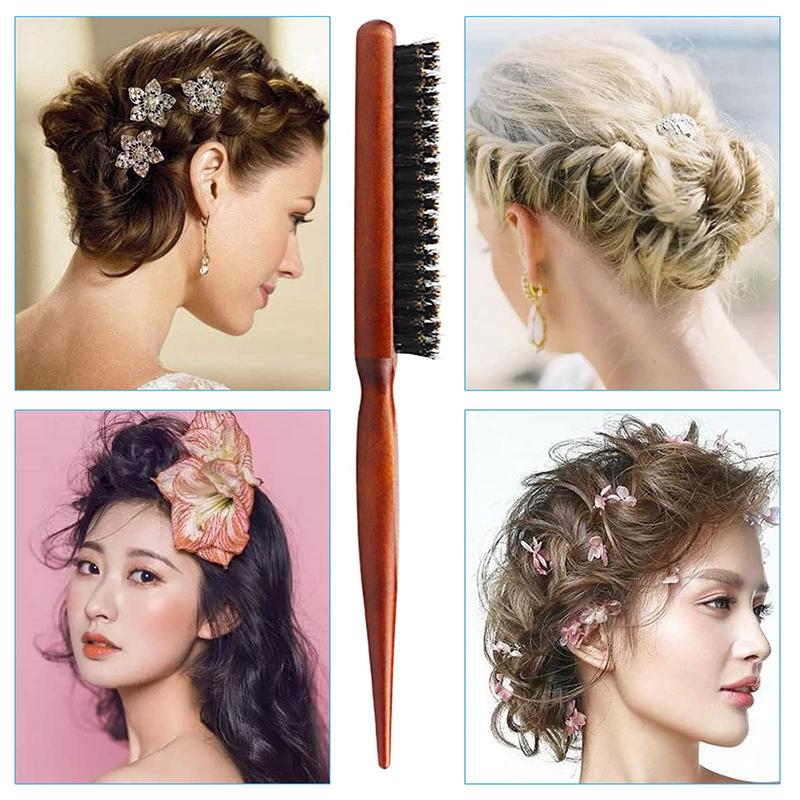 New Professional Salon Peel Back Hair Brush Boar Bristle Wood Slim Line Comb Hair Brush Extension Hair Styling Tool