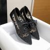 Pointed-toe Mesh Lace-up Flats Flat Women's Shoes Polka Dot Breathable Sandals Large Sizes 35-43