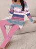 1116 New Casual Fashion Long Sleeve Crew Neck T-Shirt Yoga Pants Set