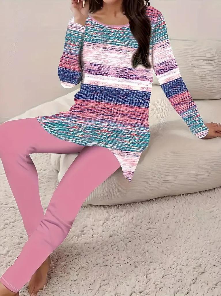 1116 New Casual Fashion Long Sleeve Crew Neck T-Shirt Yoga Pants Set