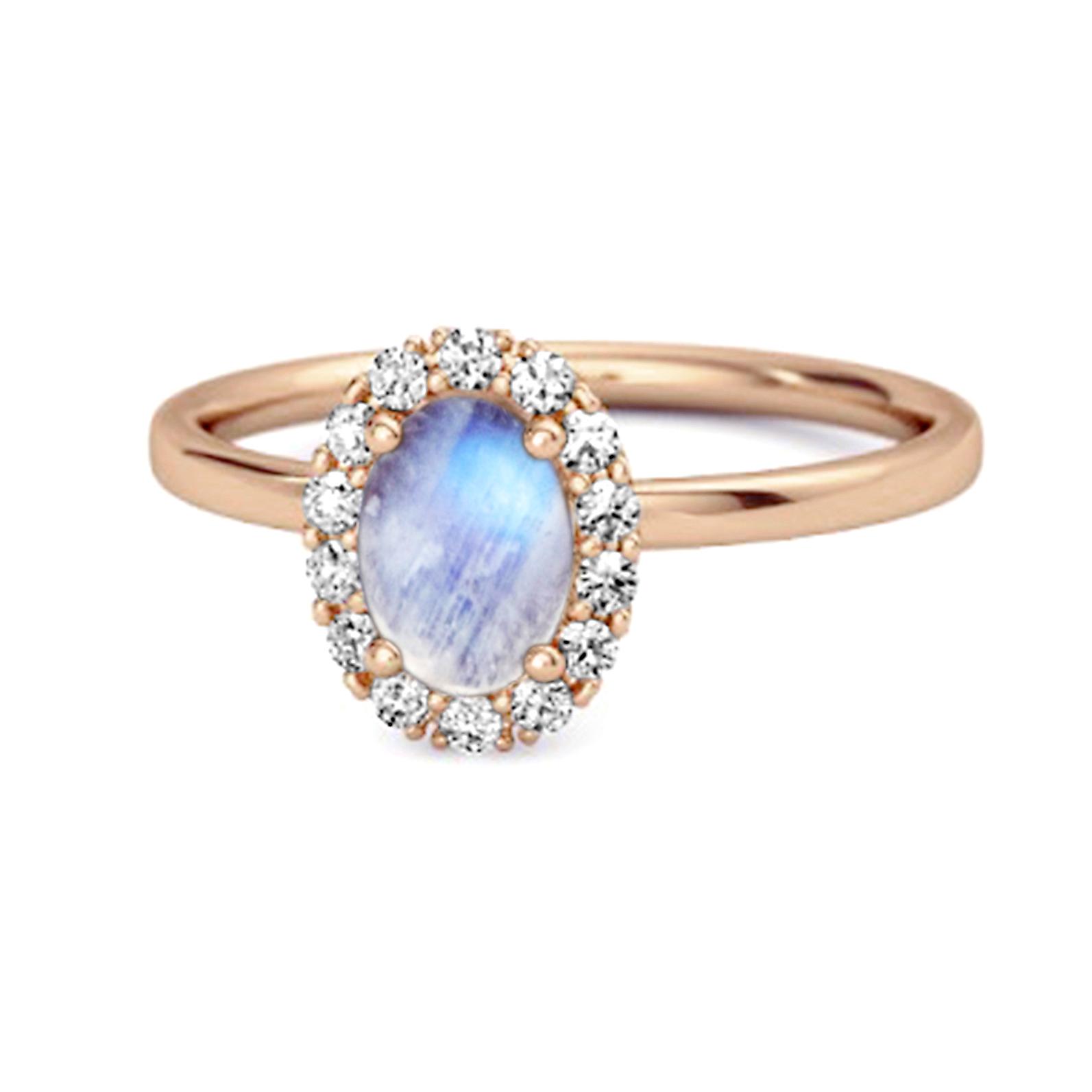 

Moonstone Solitaire Halo Accents Ring -925 Sterling Silver Rose Gold Vermeil 11.5 рожевий колір золота