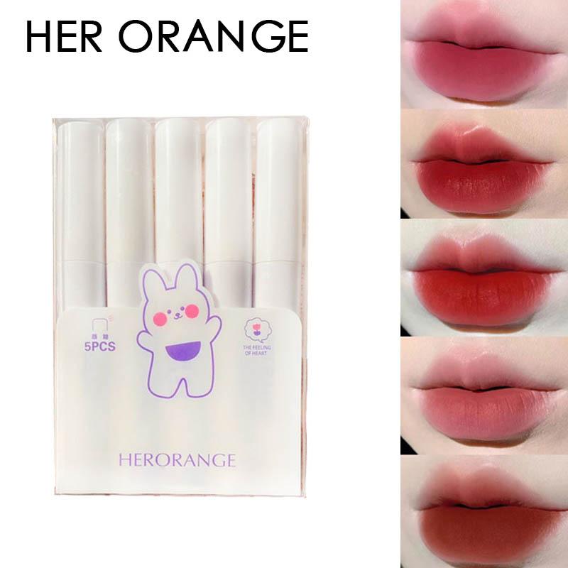 

HER ORANGE 5 шт., набор кремовой глазури для губ в форме кролика, помада для губ, блеск для губ, помада, глазурь для губ