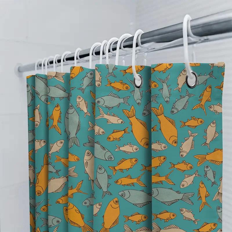 Vibrant Fish Print Shower Curtain For Home Decor Waterproof Fabric In Multiple Colors Available