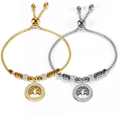Tree of Life Adjustable Ball Bead Chain Personalized Simple Women's Titanium Steel Bracelet