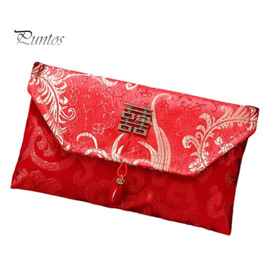 Chinese Red Envelope Embroidered Satin Cash Envelope Lucky Money Envelope Pocket for Wedding Spring Festival Banknotes Gift